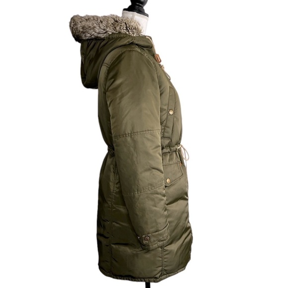 Levi Strauss Women’s Green Poly Duck Down Filled Faux Fur Hooded Parka Jacket - Picture 6 of 16